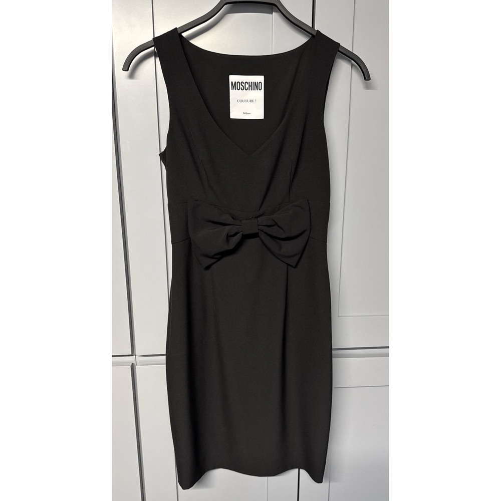 Moschino Black Couture Bow Front Dress Size 6‎ Side Zip Sleeveless Formal Party
